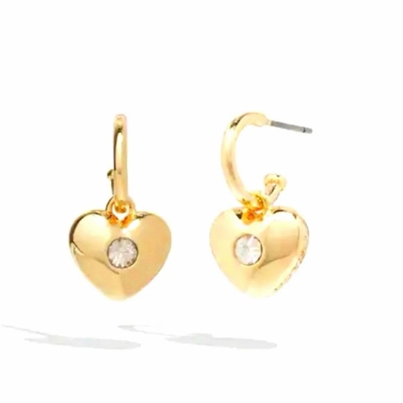 Coach Earrings Gold toned Heart Huggiewith Sparkling Crystal - Picture 4 of 4